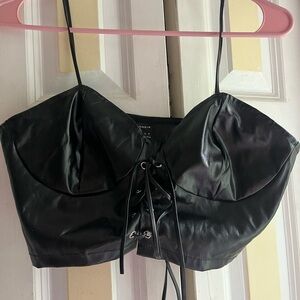 SHEIN Black Crop Bustier Top with Adjustable Lace Up Front, Size Small